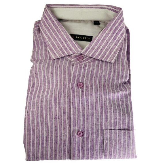 Mens Purple Button Down Shirt Pinstripe Long Sleeve u Size 46 Infinity New - Picture 3 of 6